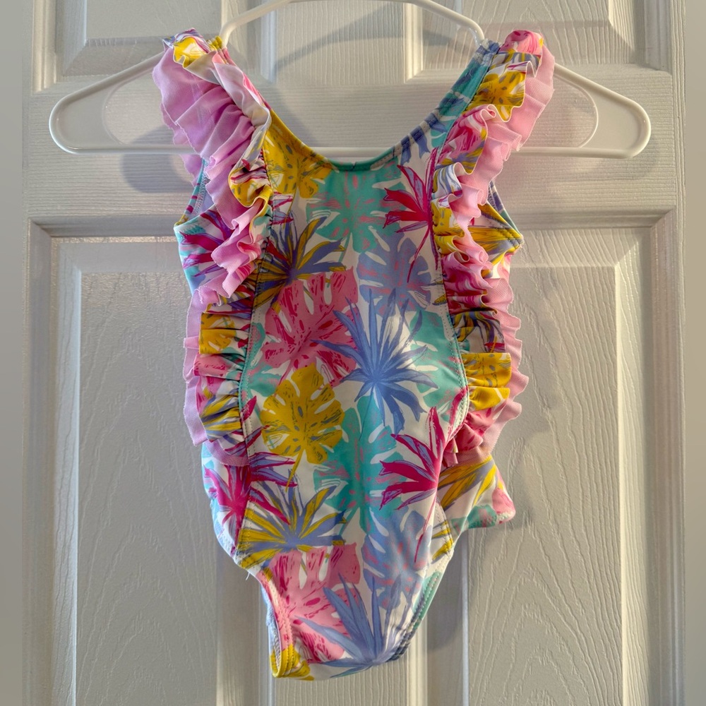 Stitchy Fish Colorful Ruffled One-Piece Swimsuit Size 4T